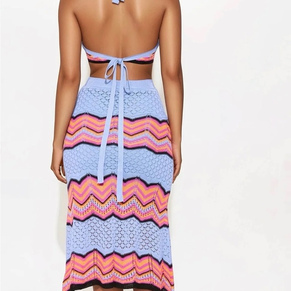 Retro Waves Crochet Halter Skirt Set - Blue/combo - Picture 4 of 5